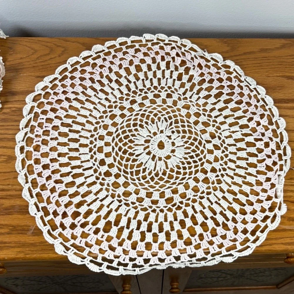 Vintage Handmade Crochet Doily Lot 7pc White Cream Lace Round Rectangular Mixed